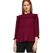 NWT Ted Baker London Airlie Pleated Crepe Ruffled Blouse BL Size 2- US Size 4