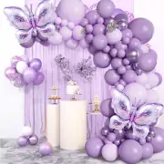 126Pcs Balloons Arch Garland Kit Reusable Purple Butterfly Balloons Set ReAjt
