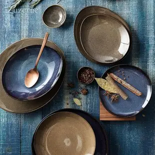 Luzerne陸升新骨瓷鱗彩藍餐具輕奢美式飯碗盤子家用茶壺茶杯