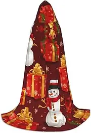SKKNT Merry Christmas Snowman Print Halloween Hooded Cloak Full Length Cape With Hood For Men And Women For Carnival