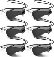 Black Sport Coach Whistle 6PCS Extra Loud Competition Warning Whistle with Lanya