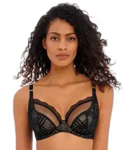 Freya Fatale Underwired Plunge Bra - Noir (Size 10E)