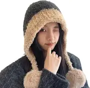 [DILINBAO] Plush Beanie Hat Women Winter Warm Knit Skull Cap Soft Cozy Ear Protection Hat Thick Ski Hat with Cute Pom Poms(Gray)