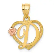 14K Two-Tone Heart Letter D Initial Pendant