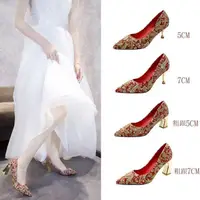 在飛比找蝦皮購物優惠-新娘婚禮秀禾婚鞋女2023年新款红色高跟鞋春季中式结婚鞋子新