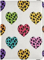[Amooorous] Cartoon Leopard Print Heart Colorful Leather decorative passport holder for travel women Wallet Combo Passport Wallet Lightweight, Cartoon leopard print heart colorful, 1 size