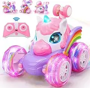 Unicorn Remote Control Car for Girls, Unicorn Toys 360° Rotating 4WD Stunt RC Cars with Cute LED Lights，2.4GHz Rechargeable RC Car Toy Birthday Gifts for Kids Girl Age 3 4-6 6-8