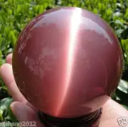 VERY BEAUTIFUL ASIAN QUARTZ PINK CAT EYE CRYSTAL BALL SPHERE 60MM + STAND