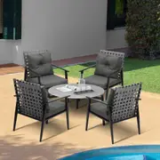 Livsip Outdoor Patio Set 5pc Lounge Sets 70CM Grey Marble Table Rattan Chairs