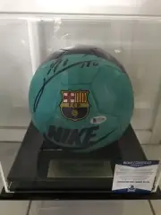 Lionel Messi Signed Barcelona Soccer Ball With Case Beckett COA
