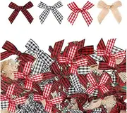 80 Pcs Mini Gingham Ribbon Bow,Christmas Mini Burlap Bow Buffalo Plaid Bow for Craft,Christmas Mini Plaid Bows,Buffalo Gingham Bows,Checkered Bows for Christmas Tree DIY Crafts Home Decoration,B