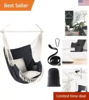 Portable Bohemian Macrame Hammock Chair with Anti-Slip Grooves - Indoor/Outdoor