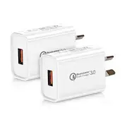 (2 Pcs) Qualcomm 3.0 Quick Charge 18W USB Fast Charging Wall Plug Charger Adapter (White)