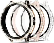 [3Pack] Kamita Diamond Case for Samsung Galaxy Watch 4 44mm, Glitter Hard PC Bumper Cases with Tempered Glass Screen Protector, Shockproof Protective Cover for Galaxy Watch4 (Silver+Black+Rosegold)