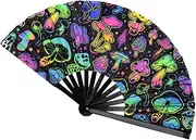 Plzoslly Large UV Glow Rave Fan - Bamboo Folding Fan for Halloween, Music Festival, Club, Dance, Party, Drag Queen
