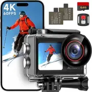 4K60FPS 30MP Action Underwater Camera, WiFi Remote Control, New Open-Box