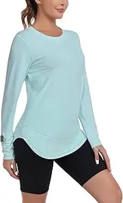 [Beuwltpa] Women's Long Sleeve Running Top Gym Activewear Workout Shirt UPF 50+ UV Sun Protection Cool Touch Quick Dry Lightweight Athletic Tee for Ladies with Thumbhole Watching Window
