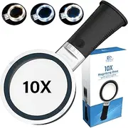 MagniPros Extra Large 10X Magnifying Glass with Detachable Lenses- 3 Light Modes Reading Magnifier with Self-Standing Handle for Hobbyists, AMD, Reading Fine Print, Seniors, Inspection, Coin, Jewelry