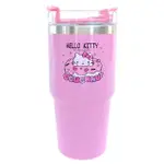 【小禮堂】HELLO KITTY 不鏽鋼飲料杯附吸管 600ML - 粉甜甜圈款(平輸品) 凱蒂貓