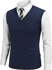 [COOFANDY] Men's Sweater Vest V Neck Slim Fit Cable Knitted Sleeveless Pullover Sweater