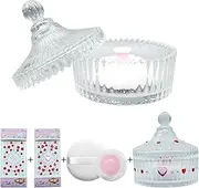 NHIGINPH 5 Pcs Large Body Powder Puff and Container DIY Powder Container with Puff Washable Reusable Velour Puff for Face Body Wet Dry Makeup Multipurpose Crystal Jar for Storage and Decoration