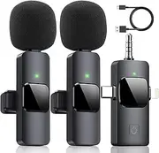 3 in 1 Wireless Lavalier Microphones for iPhone 15, iOS and Android, Laptop, USB-C Lapel Mic with Noise Reduction Chip, Mini Microphone for Interview, Video Recording, Vlog, YouTube, TikTok