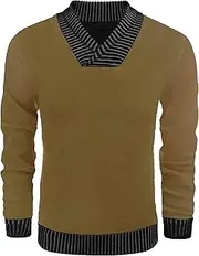 [Gsywaipei] Men's Classic Collar Knit Pullover Color Casual Long Sleeve Knits Sweater Winter Slim Fit Knitted Sweaters