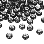 100Pcs 14mm Large Hole Glass Beads Black European Loose Faceted Craft Bead