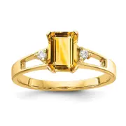 14k Yellow Gold 7x5mm Emerald Cut Citrine AA Diamond ring