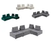 Foret 4pc Armless Seat Modular Extension Ottoman Couch Velvet Sofa 4 Colors