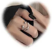 [Crymystal] Bohemian Style Smile Ring Silver Smile Knuckle Ring Layered Open Finger Retro Stacking Ring Adjustable Jewellery for Women and Girls Gifts, Metal, Artificial Gemstones