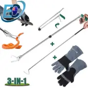 1.2m Snake Tongs Hook Reptile Catcher Grabbing & 41cm Anti Bite Leather Gloves
