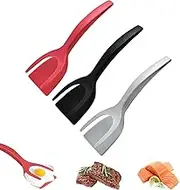 Funcyboo 2 in 1 Egg Flipper Spatula Set - 3Pcs Nylon Non-Stick Grip and Flip Omelette Spatula Tongs for Pancake, Fish, Toast (3 Colors)