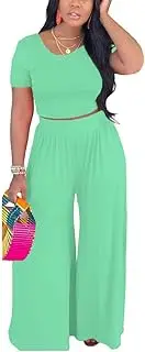 [HBQ] Two Piece Outfits For Women Casual Sweat Suits Backless Short Sleeve Crop Tops Wide Leg Pants Lounge Sets Tracksuit