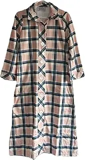 [AmeriMark] Women's Ribbed Fleece Robe with Faux-Shell Buttons, Stand-Up Collar, On-Seam Pockets, Full-Length