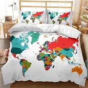 Eveone map Duvet Cover Sheet Bed Set Retro Ocean Pacific Country Vintage for Child Kids Girls Boys Zipper Closure 3/4PCS with Pillowcase Quilt Cover Single/Double/Queen (Single-140 * 210cm-4pcs,10)