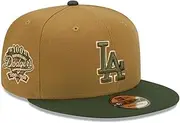 New Era LA Los Angeles Dodgers 9FIFTY Cooperstown 100th Anniversary Snapback Cap, Adjustable Hat Brown Green, Brown Green, One Size
