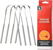 VIWIK Tongue Scraper for Adults with Travel Cases (4 Pack U-shaped), Reduce Bad Breath, 100% Stainless Steel, Tongue Scrubber, Easy to Use, Tongue Cleaner for Oral Care & Hygiene