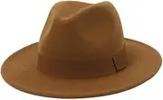 LeoLeoyy Stylish Men's Fedora Hat with Wide Brim and Breathable Design (Khaki)