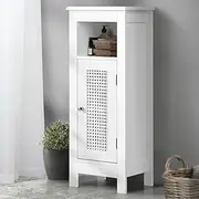 [OIKITURE] Bathroom Storage Cabiner with 3 Shelves and Rattan Door 30 x 28 x 80cm Standing Floor Cupboard White
