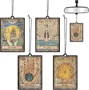 4Pcs Vintage Tarot Car Air Fresheners, The Star World Sun Moon Hanging Air Freshener Fragrance Scented Cards, Old Style Tarot Theme Car Aromatherapy Tablets for Car, Bedroom, Wardrobe, Shoe Cabinet