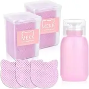 MEKK 400PCS Lint Free Nail Wipes with Dispenser 200ml Cat-Shaped Gel Polish Remover Wipes Set with Empty Acetone Pump Dispenser, Travel Toner Bottle Cute Nail Supplies for Salon & Home-Pink