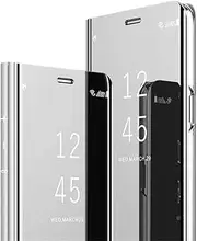 [COTDINFOR] Samsung Galaxy A10 Case Mirror Leather Mobile Phone Case Clear Cool Men Girls Flip Stand Case Slim Protective Cases for Samsung Galaxy A10 Mirror PU Silver MX