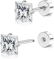 [BLISI] Heart-Cut Cubic Zirconia Screw-Back Stud Earrings - Hypoallergenic Titanium Cartilage Jewelry for Women & Men (3/4/5mm, Silver/Rose Gold/Gold/Black)