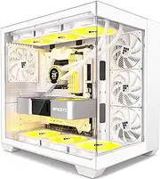 F300 PC Case - Preinstalled 4 without RGB Fans, ATX Mid-Tower Gaming PC Case, 270° Panoramic Glass with Type-C, White