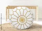 Moroccan Handmade Genuine Leather Boho Pouf Ottoman Footstool Pouffe White