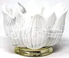 Bath & Body Works Small Candle Holder Base White Flower Floral Gold White Lotus
