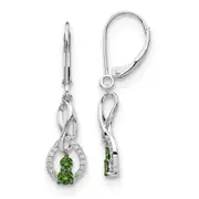 14k White Gold Green/White Real Diamond Leverback Earrings