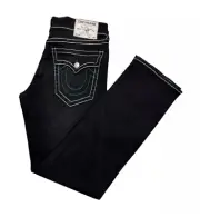 True Religion Jeans Mens Size 36x30 Ricky Flap SN Relaxed Straight Black Denim