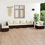 6 Piece Garden Lounge Set with Cushions Poly Rattan Brown, Garden Furniture Sets